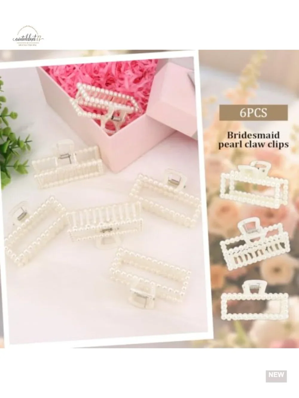 6 Pcs Pearl Claw Hair Clips - Bridesmaid Gifts, No Slip, Classic Style